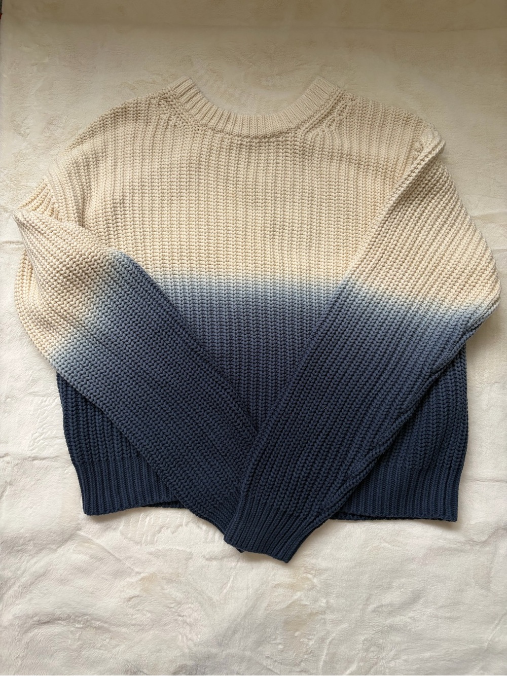Tory Sport Cream-to-Navy Ombre Crewneck Sweater